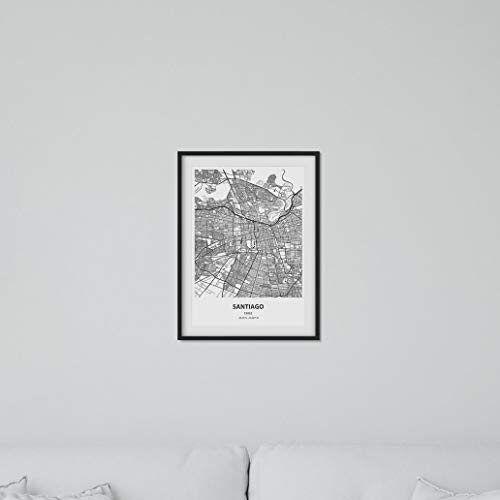 Nacnic Poster con mapa de Santiago - Chile. Láminas de ciudades de Latinoamérica con mares y ríos en color negro. Tamaño A4
