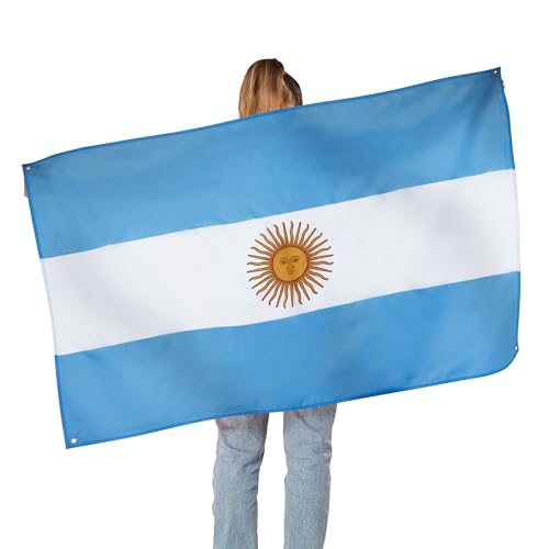 Runesol Bandera Nacional Argentina 3x5, 91x152cm, 4 Ojales, Ojales De Latón En Cada Esquina, Copa Del Mundo, Partidario Argentino, Banderas Premium, Impermeable, Interior, Exterior