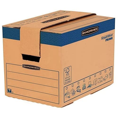 BANKERS BOX SmoothMove Cajas de transporte y mudanza súper resistentes, doble espesor, con asas, no necesita cinta de embalar, montaje automático FastFold, 37.5 litros, 30 x 30 x 40.5 cm, pack de 5