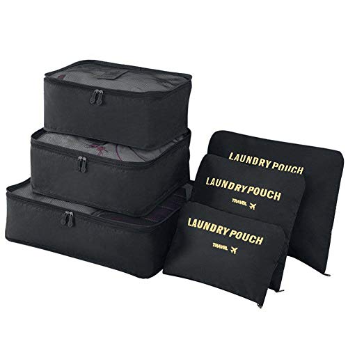 Vicloon Organizadores de Equipaje para Viaje,Conjunto completo de diferentes bolsas de embalaje de cubos impermeables de viaje de almacenamiento,Organizadores Maletas de Nylon…, Negro, small