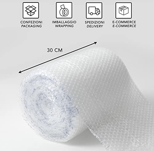 IPEA Rollo de Plástico de Burbujas para Embalaje y Envío – 20 Metros x 30 cm – Pluriball - Burbujas de Aire para Protección, Acolchado, Embalaje de Objetos – Resistente Desgarro