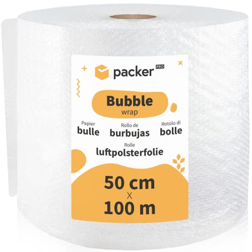packer PRO Rollo Burbujas Embalaje de Plástico, 50cm Ancho y 100m longitud, Transparente