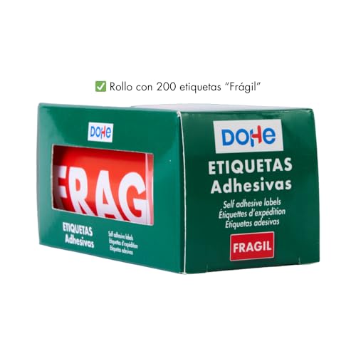 Dohe - Rollo Etiquetas Adhesivas Frágil para Envíos (200 uds.) - Medidas: 10x5 cm - Material de oficina