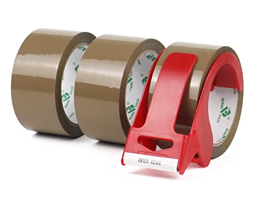 BOMEI PACK 3 Rollos 48mmx66m Marrón Cinta Adhesiva de Embalar para Embalaje de Cajas de Cartón de Envíos y Mudanzas. Precinto para Empaquetados Resistentes (brown)