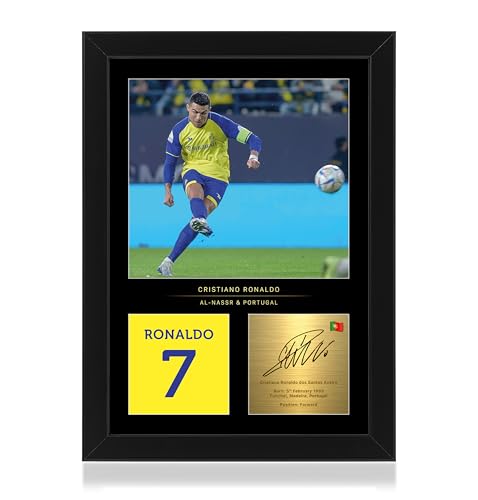 Win FC Foto enmarcada A4 de Cristiano Ronaldo, firma digital reproducida, regalo para los fans de Al-Nassr