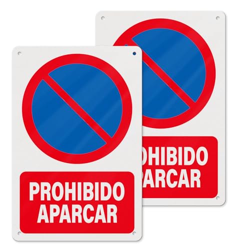 YIKIADA Señal Prohibido Aparcar 20 X 30 CM - Placa Advertencia de No Aparcar el Vehículo Metalica y Adhesiva - 2ud