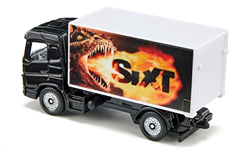 siku 1107, Camión con carrocería Sixt, Camión de juguete, Metal/Plástico, Negro/Blanco, Portón posterior abatible, Diseño de dragón