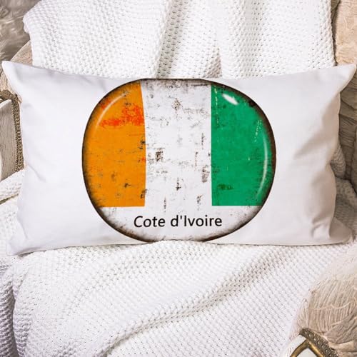 Freecustom Funda de almohada con bandera de Costa de Marfil, diseño de banderas de país, rectangular, patriótica, 20 x 30 pulgadas, almohada decorativa para el hogar, funda de almohada moderna de lino