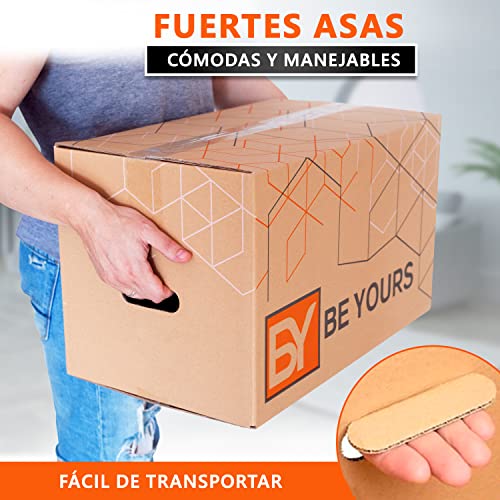 BY BE YOURS Pack 10 Cajas Carton Mudanza Grandes con Asas - 50x30x30 cm en Cartón Doble - Cajas Almacenaje Muy Resistentes - Fabricadas en España