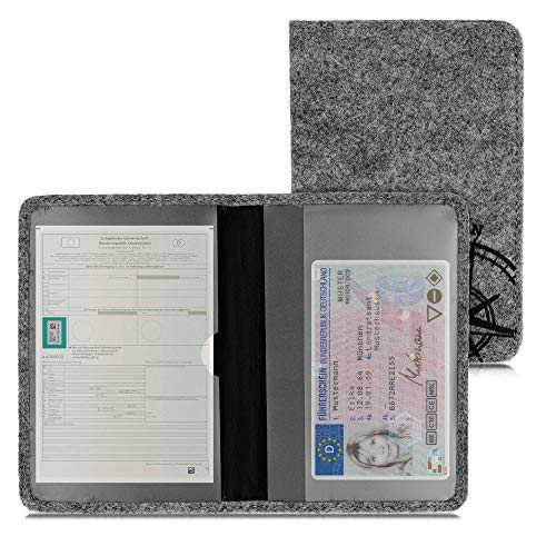 kwmobile Funda para permiso de circulación de coche - Carcasa protectora con tapa para tarjetas - Diseño de fieltro - negro/gris claro