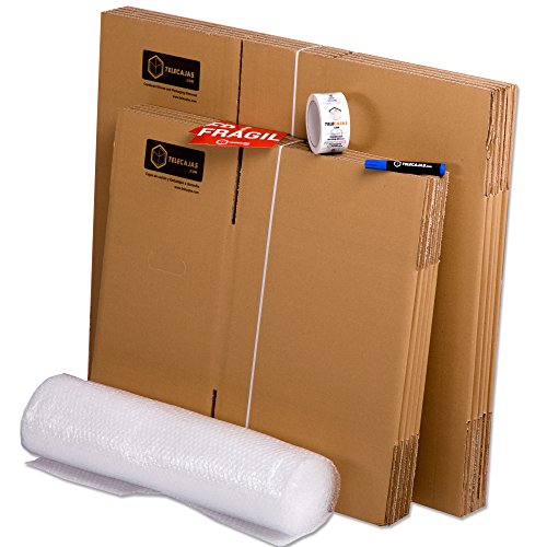 TeleCajas® | Pack Mudanza (Cajas de cartón, plástico burbujas, precinto, etc) con el embalaje necesario para una mudanza de casa (PACK MUDANZA BASIC)