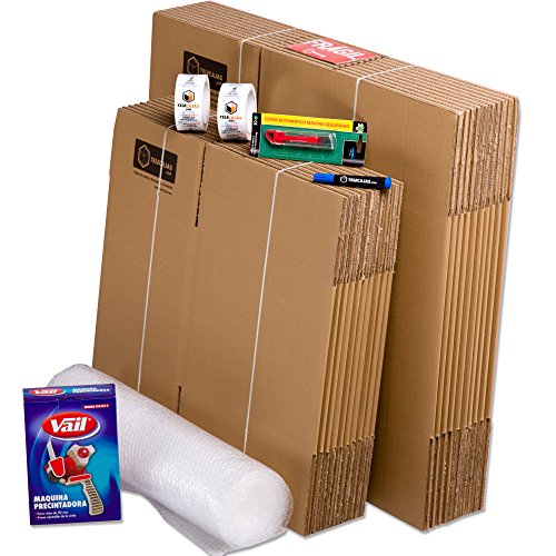 TeleCajas® | Pack Mudanza (Cajas de cartón, plástico burbujas, precinto, etc) con el embalaje necesario para una mudanza de casa (PACK MUDANZA SINGLE)