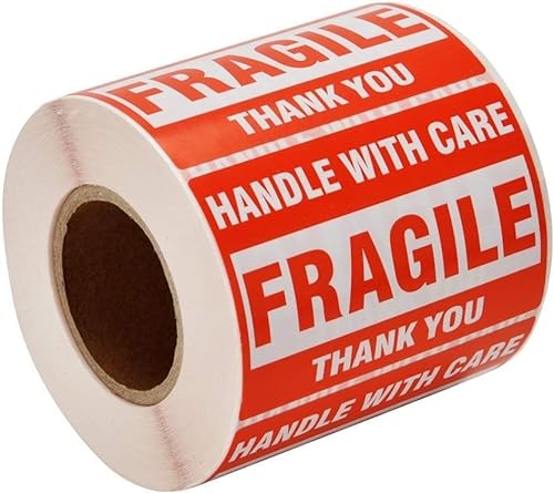 Rollo con 500 Etiquetas Adhesivas “Frágil”, de advertencia para embalaje de envío – Tamaño: 76x50 mm