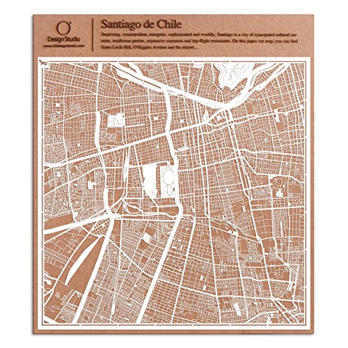 Santiago de Chile Recortes de papel del mapa Blanco 30x30 cm Arte de papel